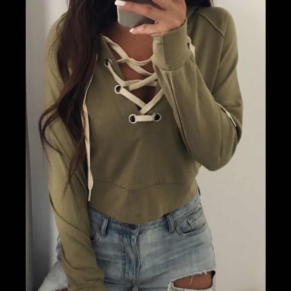 CBR Cropped Lace up Hoodie